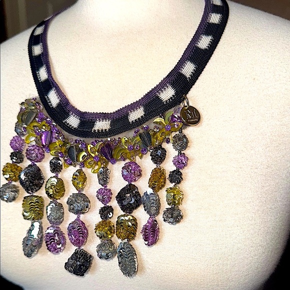 Stunning Missoni Purple and Gold Dangle Necklace - Picture 3 of 11